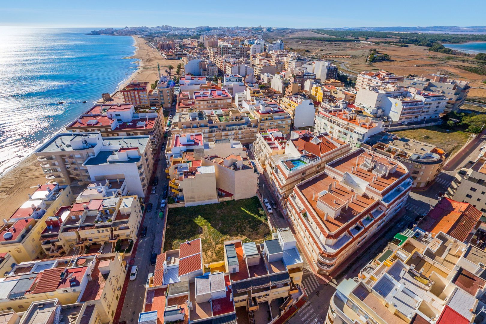 La Mata north section beach and dunes aerial view